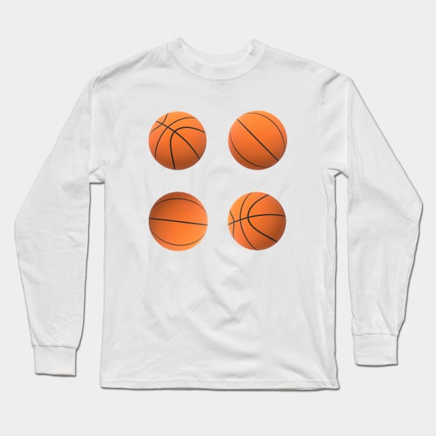 Basketball Lovers Basketballs Pattern for Fans and Players (White Background) Long Sleeve T-Shirt by Art By LM Designs 